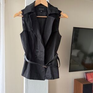 The Limited Black Sleeveless Blazer Vest Belted Tailored Size Small